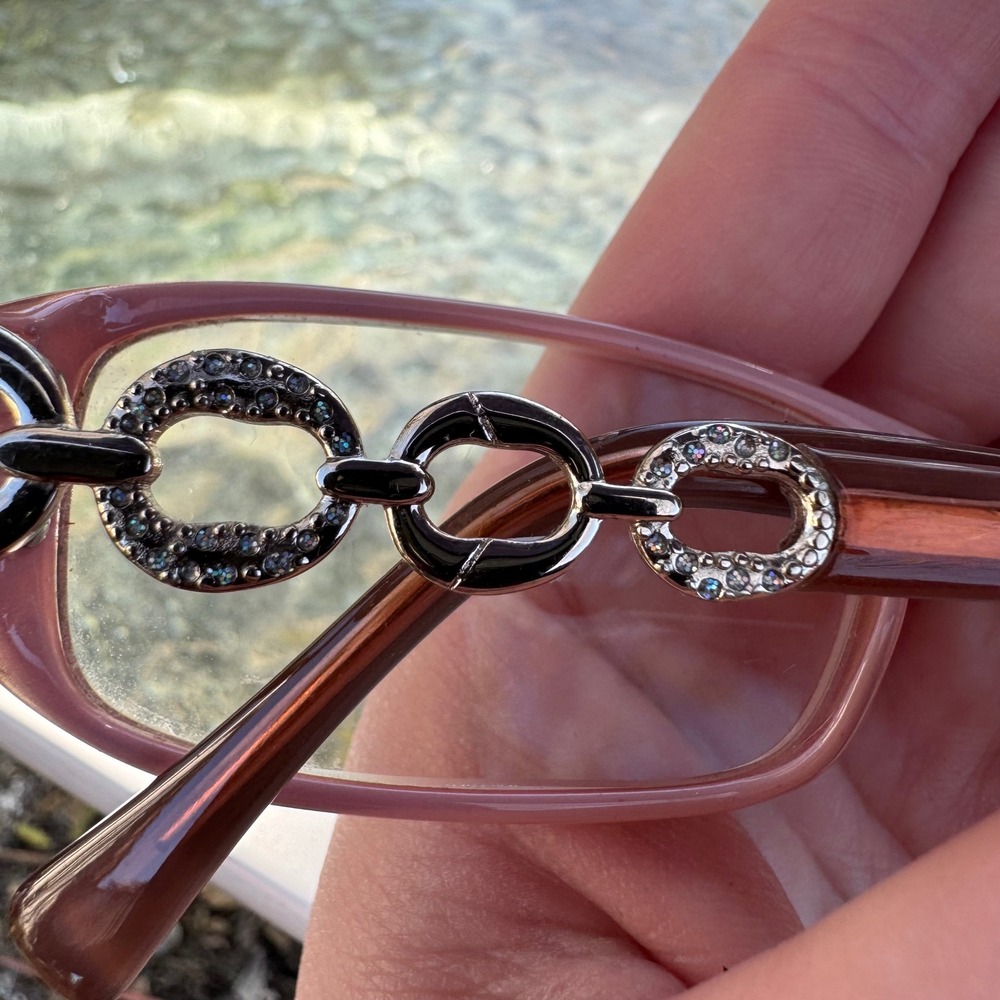 Vintage Peach Rectangular Eyeglass Frames with Rh… - image 5